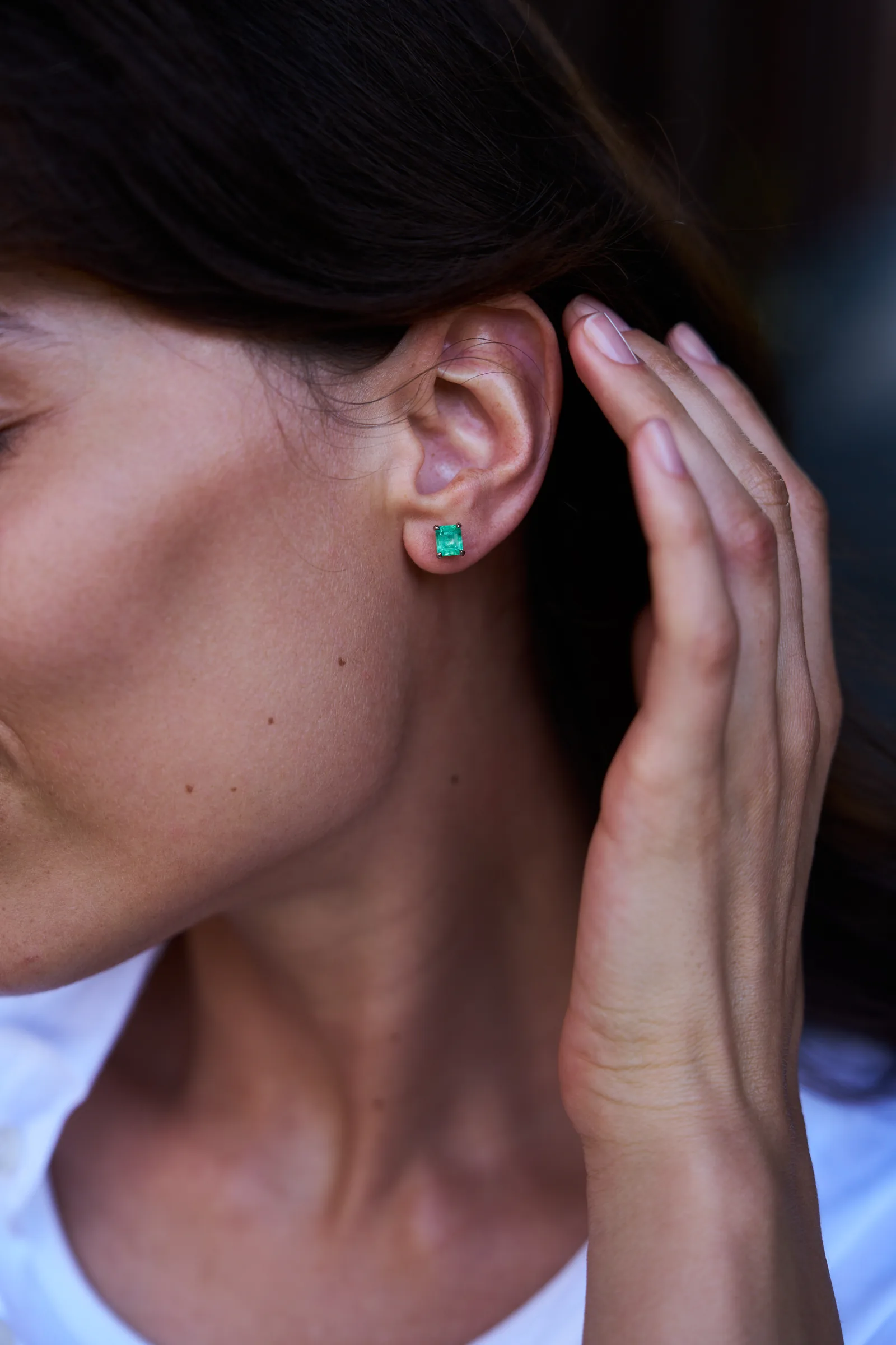Stud earrings 1.02 + 0.99 ct. Emeralds 1.02 + 0.99 ct. Colour 5, Г2 (Russian grading) — 4