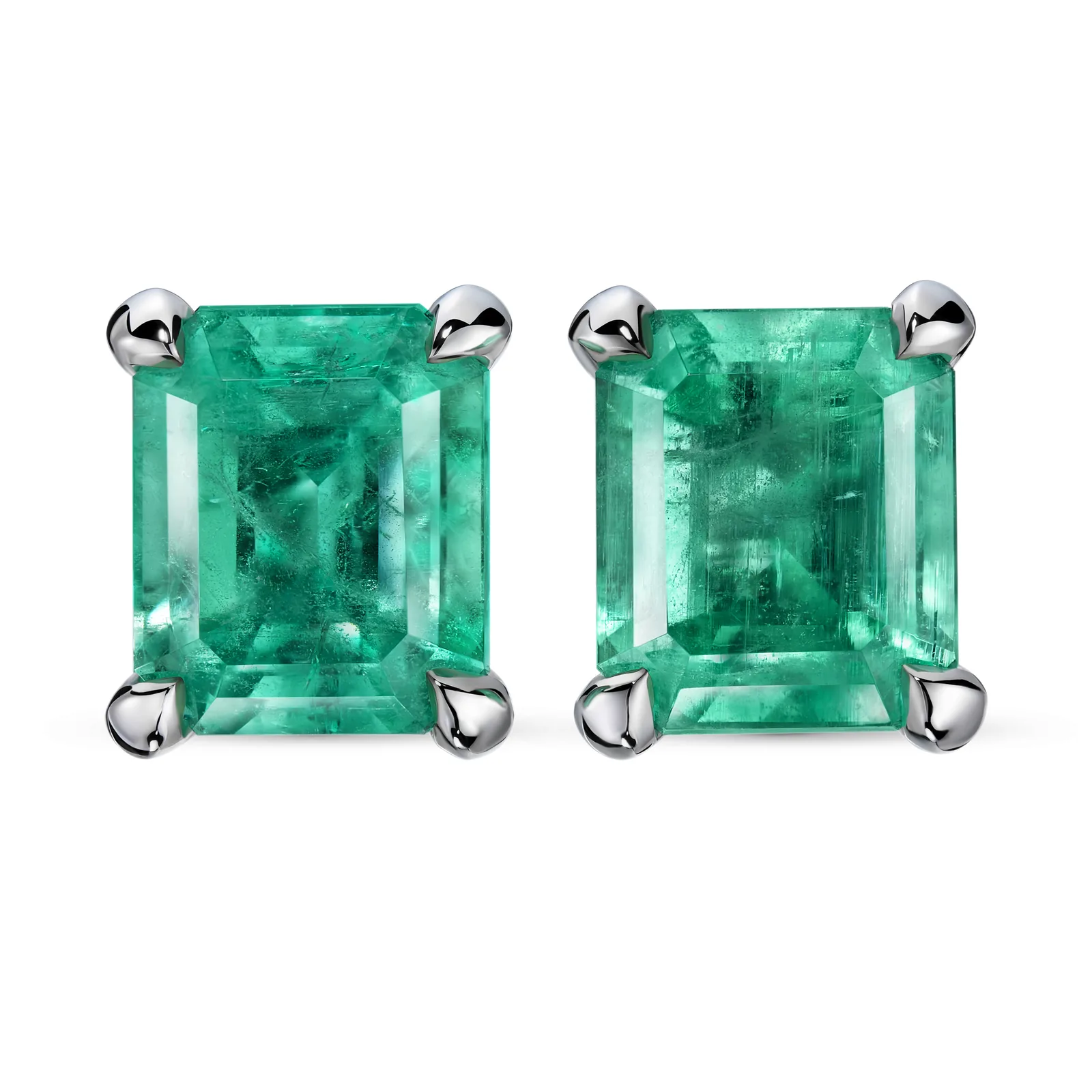 Stud earrings 1.02 + 0.99 ct. Emeralds 1.02 + 0.99 ct. Colour 5, Г2 (Russian grading)