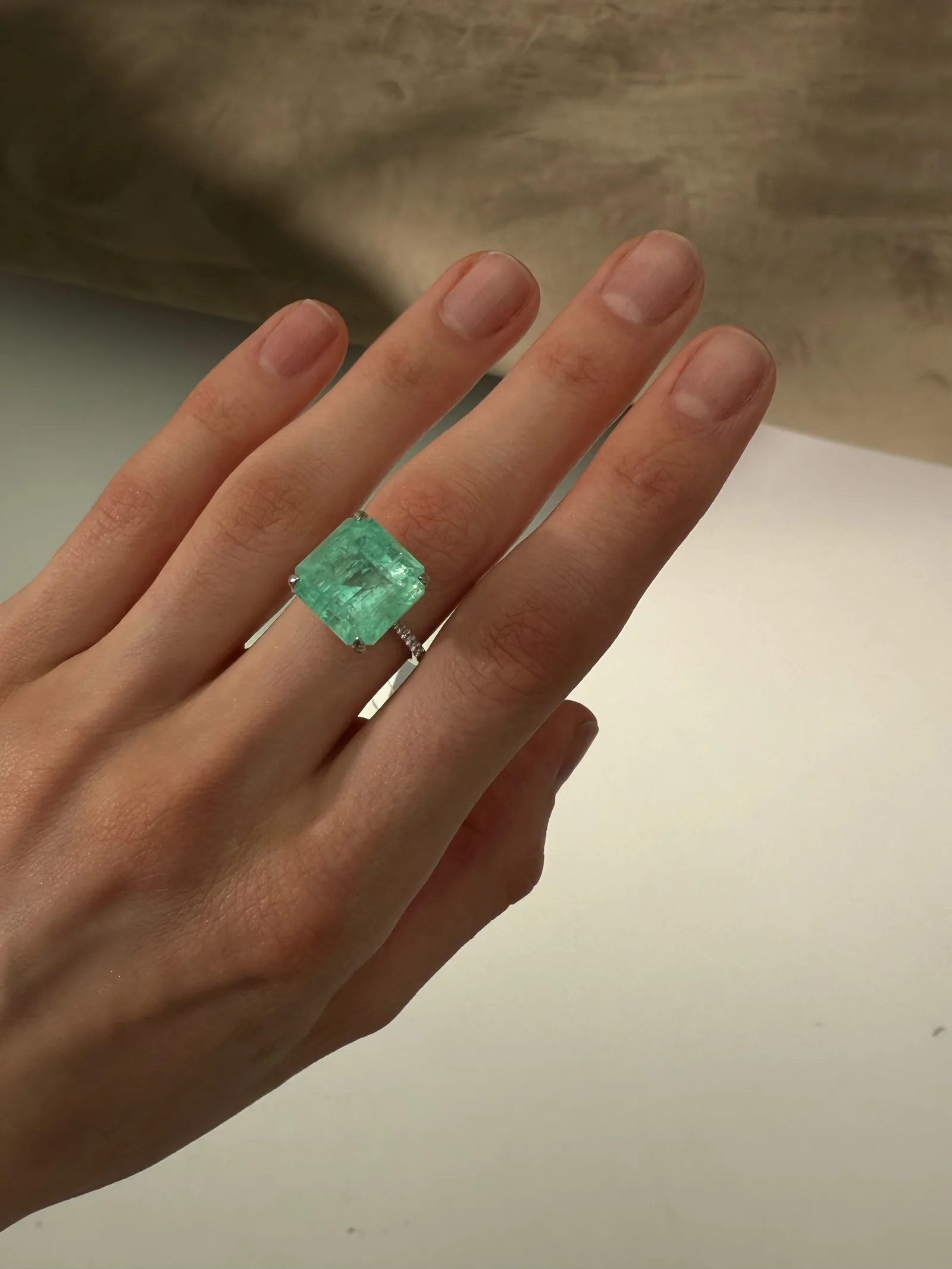 Ring 10.54 ct. Emerald 10.54 ct. Side diamonds 0.24 ct — 6