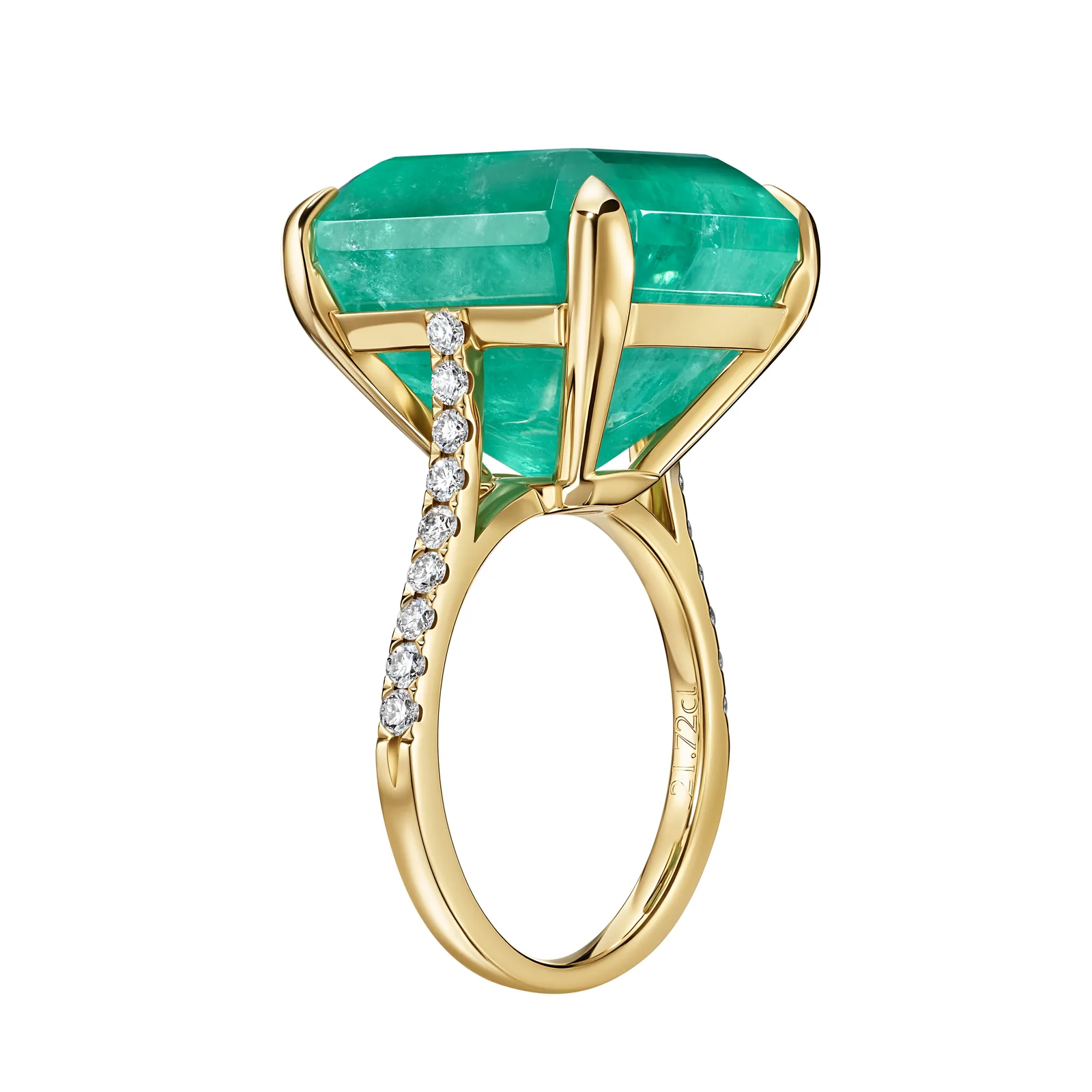 Ring 21.72 ct. Emerald 21.72 ct. Side diamonds 0.33 ct — 3