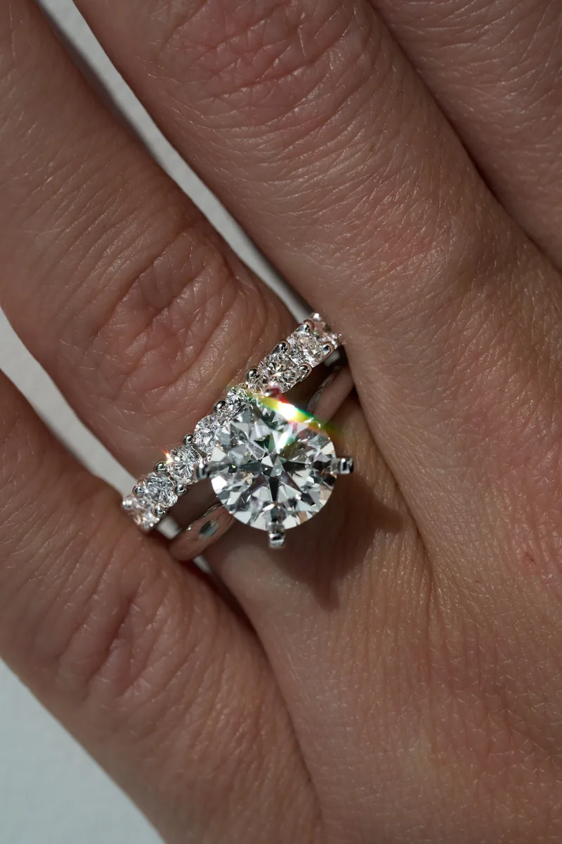 Wave band worn with an engagement ring